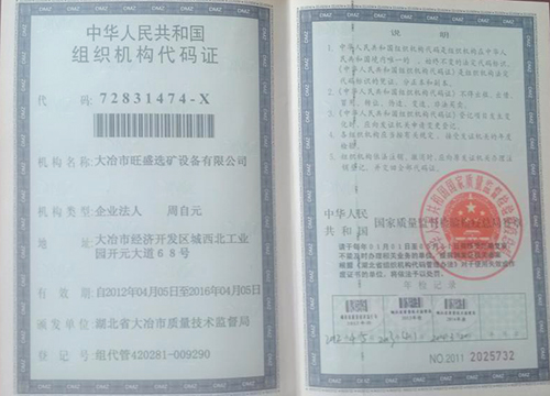 Organization code certificate